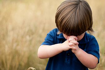 A child in a field, hands folded in prayer A child in a field, hands folded in prayer